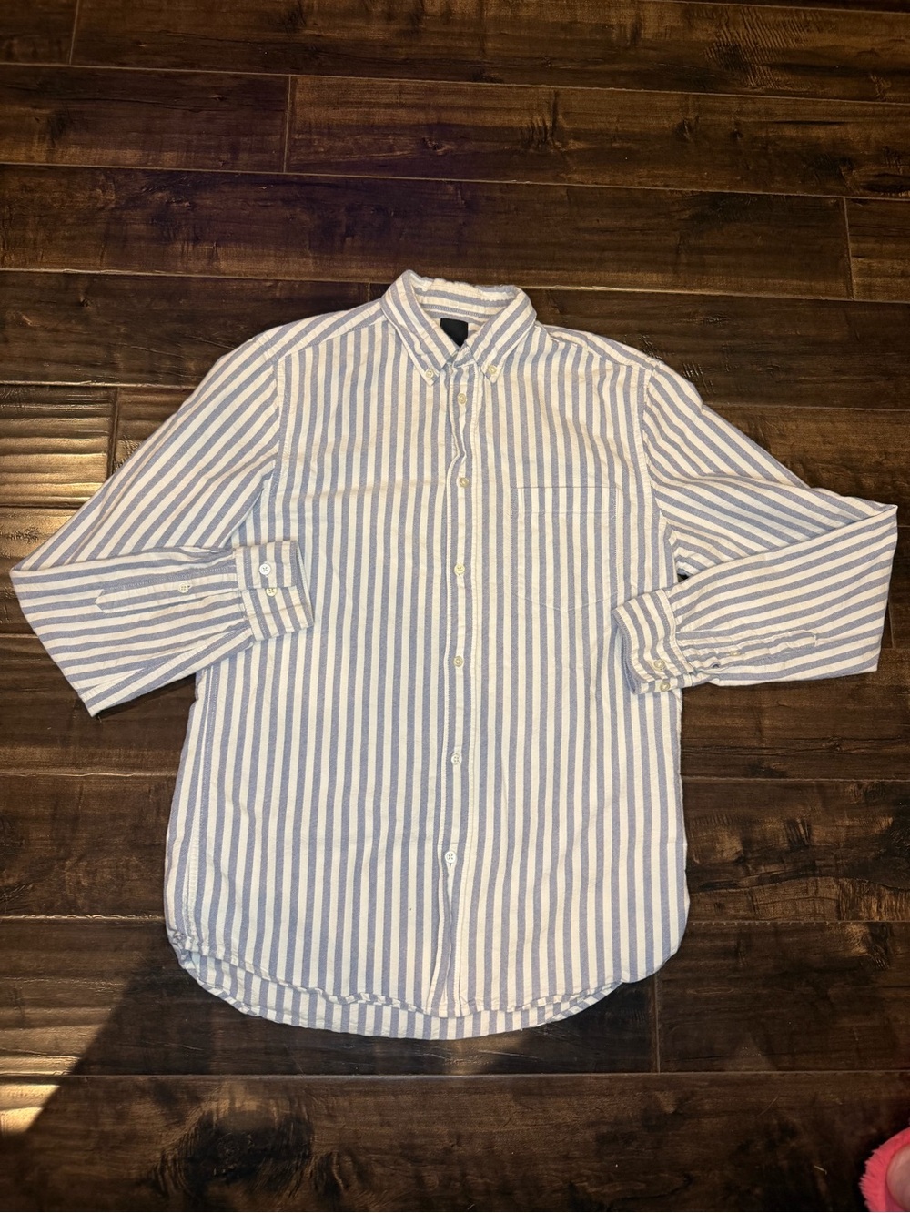 H&M Men's Regular Fit Oxford Shirt Blue White Striped Button Down Cotton Size S